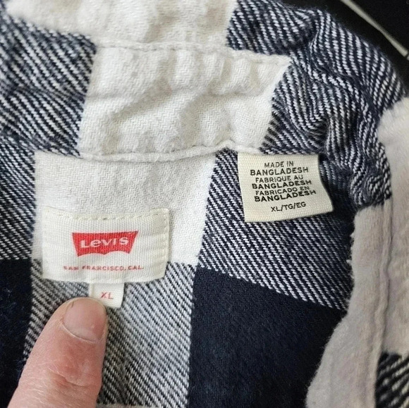 Levi's Men’s XL Black White Buffalo Plaid Flannel Shirt Y2K Grunge Oversized - Picture 5 of 7